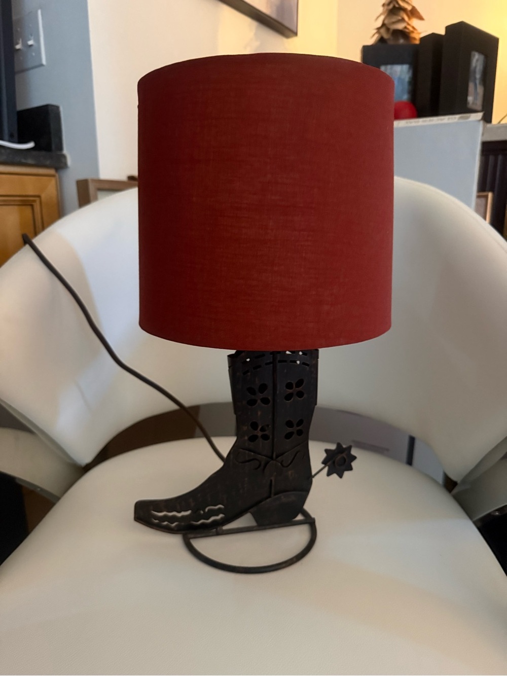 Rust Red Cowboy Boot Table Lamp by